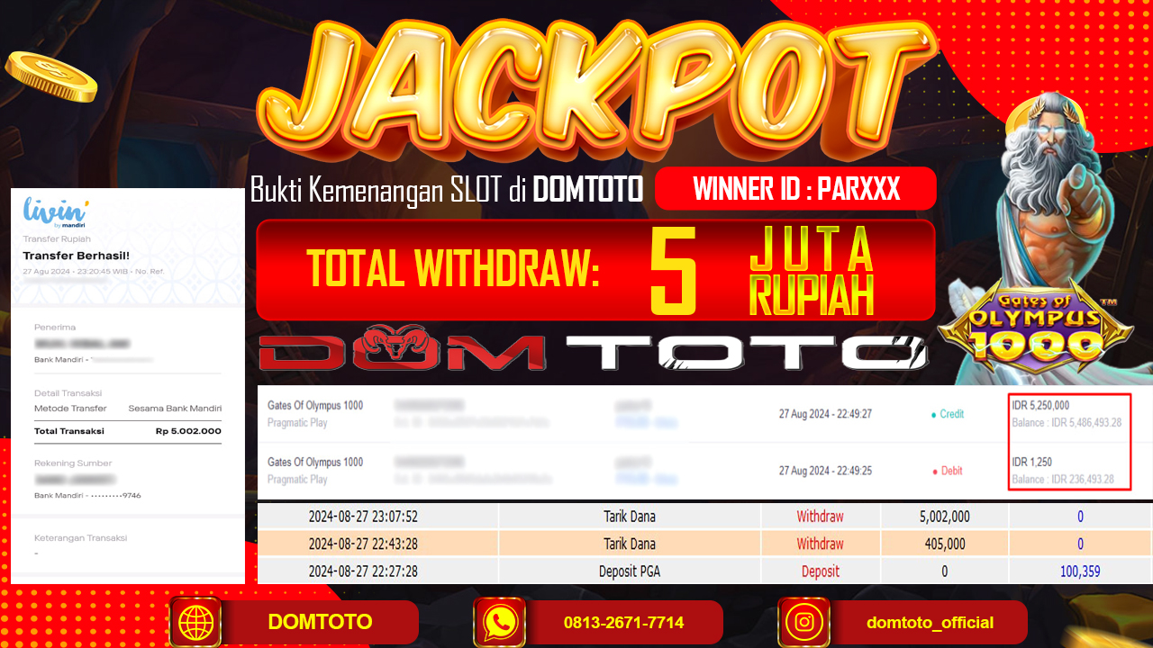 JACKPOT MENANG SLOT GATE OF OLYMPUS 1000 28 AGUSTUS 2024